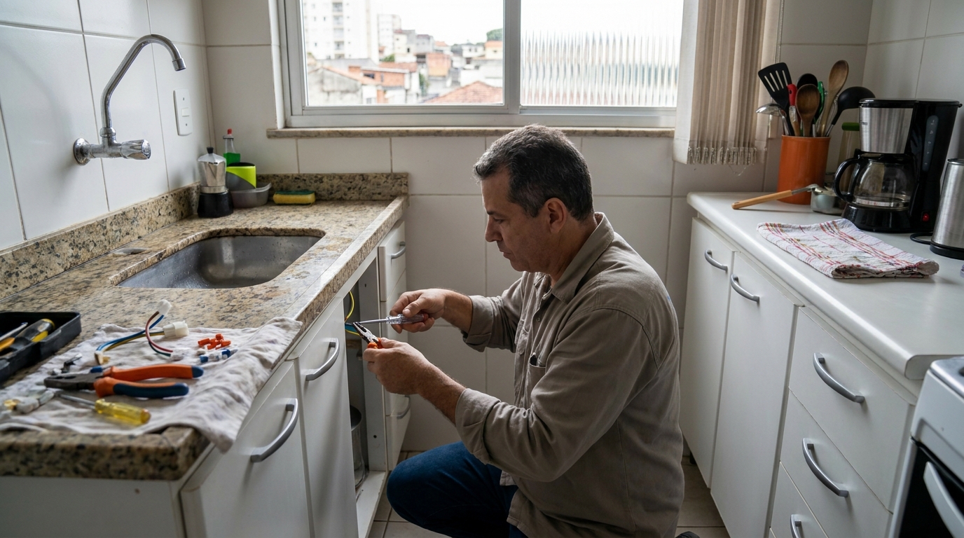 Eletricista instalando torneira eletrica em Cascavel‑PR