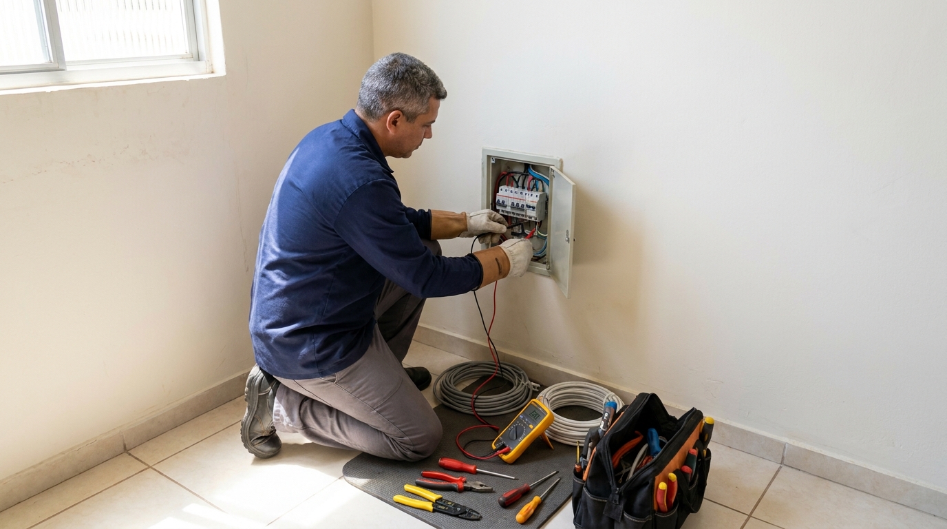 Eletricista realizando manutencao em Cascavel‑PR