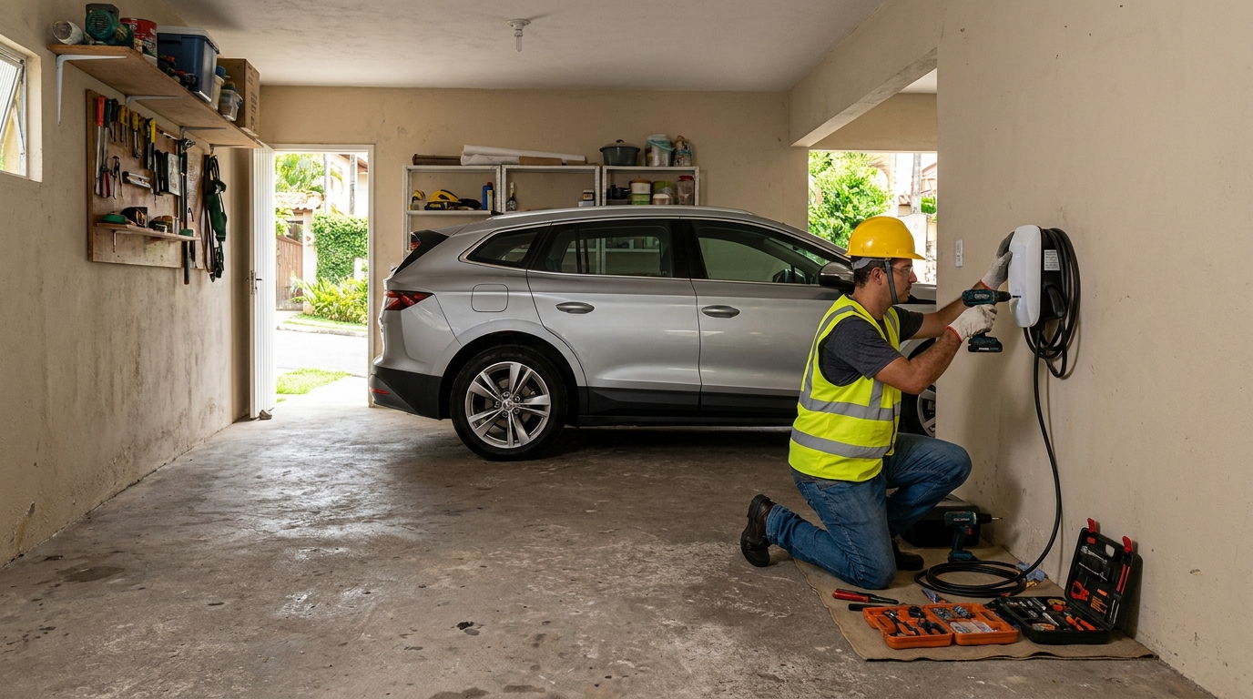 Instalacao de carregador de carro eletrico residencial em Cascavel‑PR